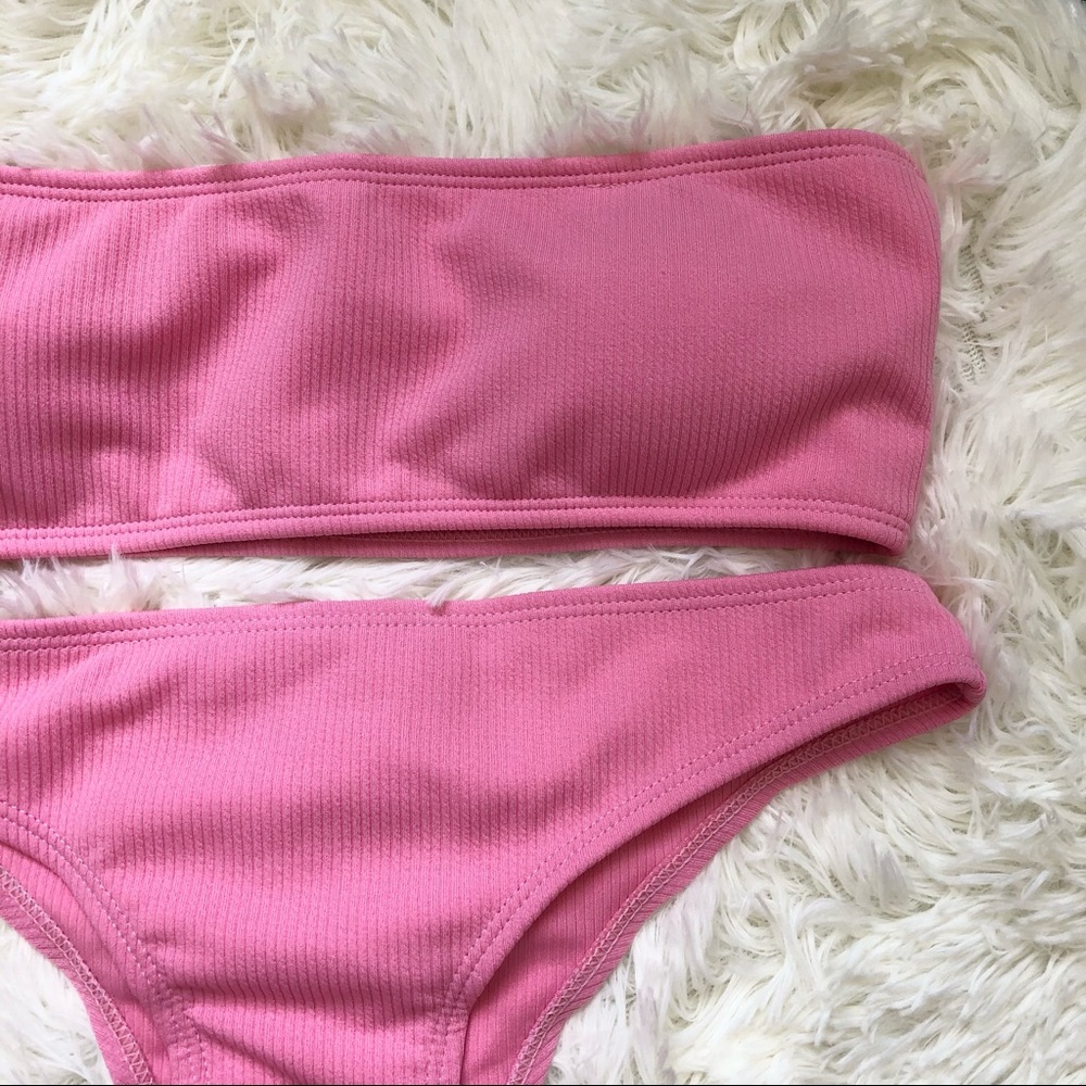 New Large Ribbed Pink Bikini Top & Bottom Set - Picture 3 of 6